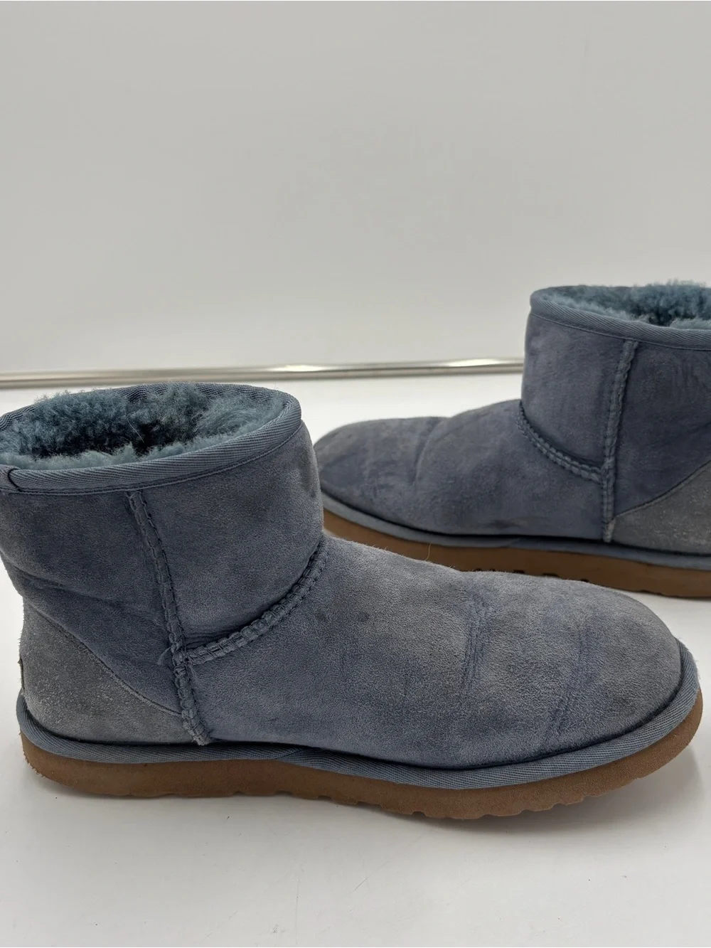 Ugg Australia Classic Mini II Blue Suede Boot Sheepskin Winter Women’s Size 8